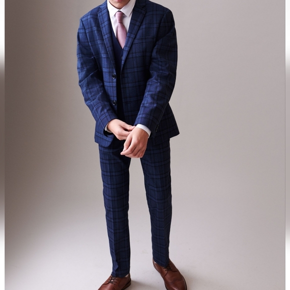 6Y Next Navy Blue Check Print Skinny Fit Dress Pants - Picture 8 of 8